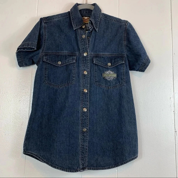 Harley-Davidson Denim Jeans Snap Button Up S Logo - Picture 1 of 6